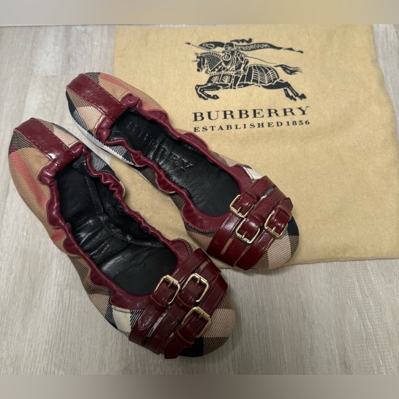 BURBERRY Bridle Housecheck Falcony Ballet Flat Leather Canvas  35 US 4-4.5 - Picture 10 of 11